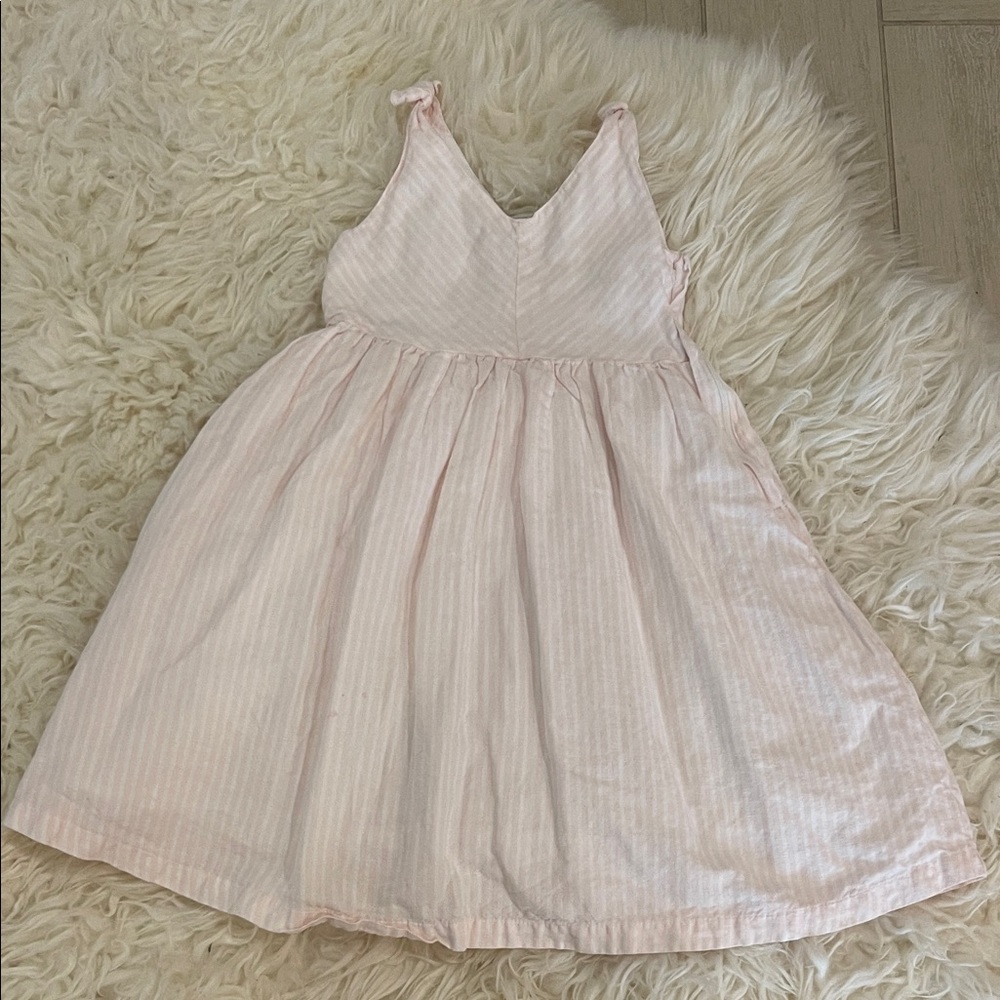 Hope and Henry Linen and Organic Cotton Pink Striped Kids Dress